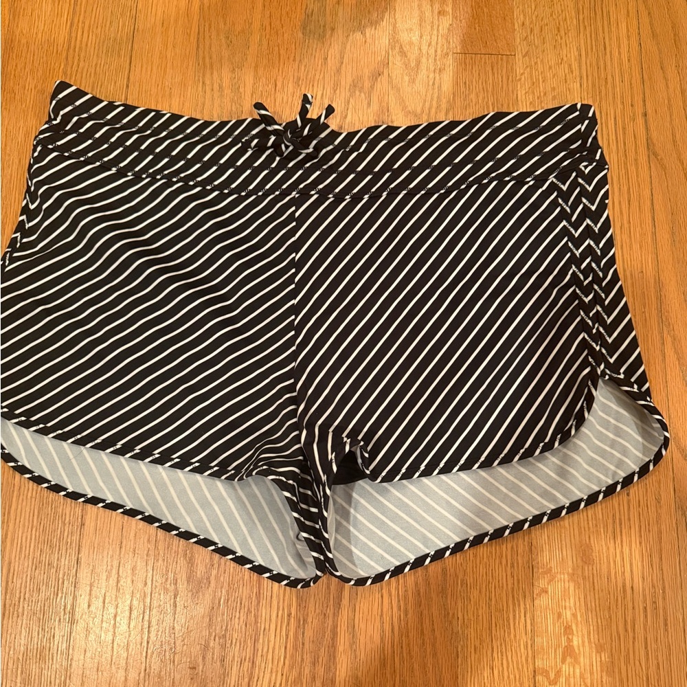 Athleta Black and White Diagonal Striped Swim Shorts
